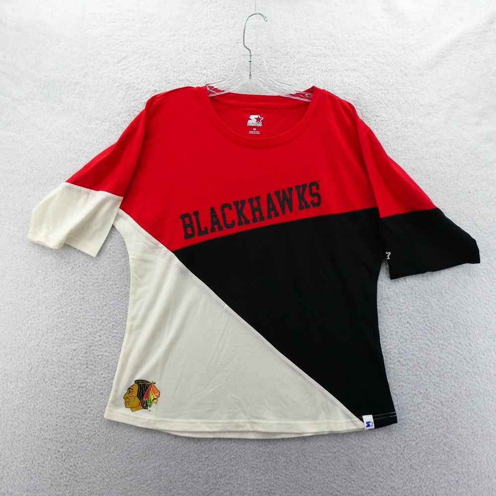 Starter T-Shirt Womens Medium Chicago Blackhawks Red Black White Colorblock NHL